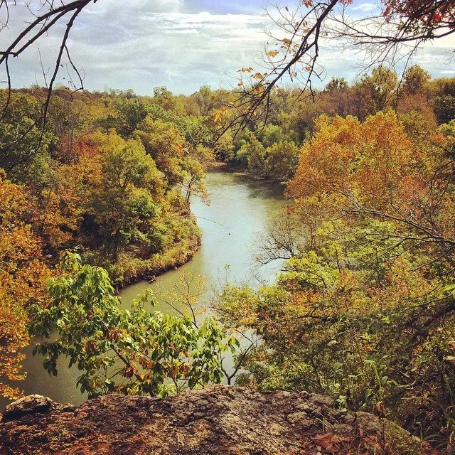 Pack good shoes for this side adventure- an unofficial but popular side trail takes visitors up a short but steep incline to walk along the top of the bluffs for views of shoal creek.