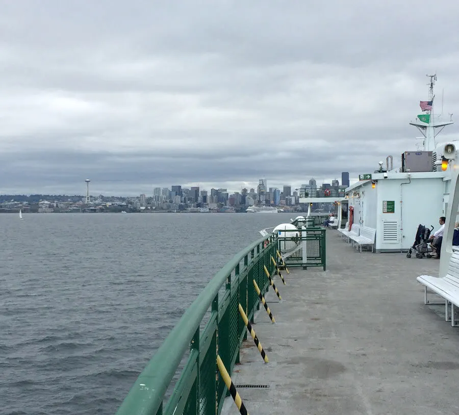 The view from the bainbridge-seattle ferry upon returning to seattle dock