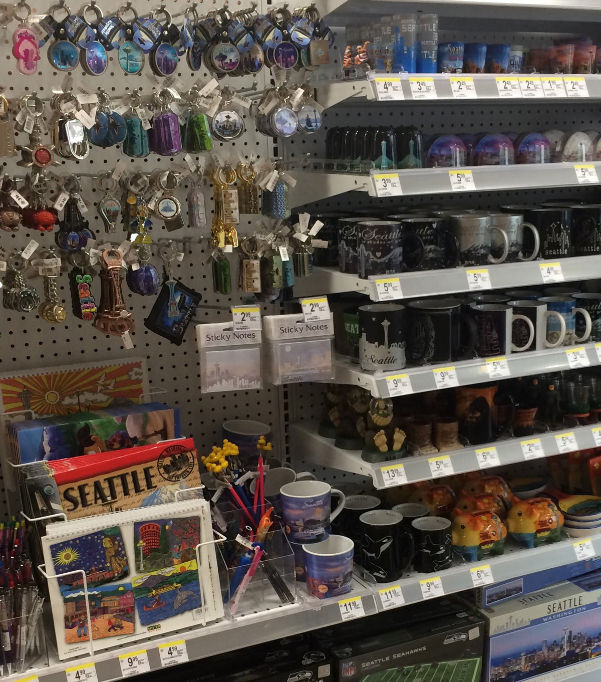 Souvenirs on a shelf in seattle.