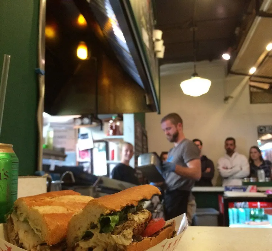 Eating alone at pike place market lunch counters is common.