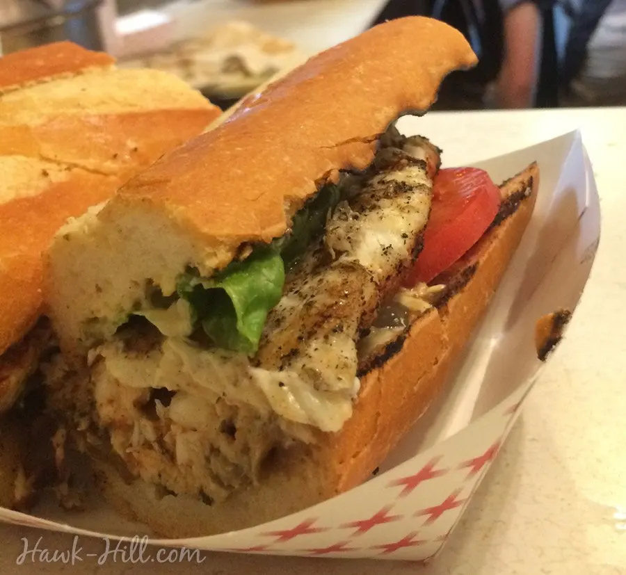 Sandwich from pike place market in the rain.