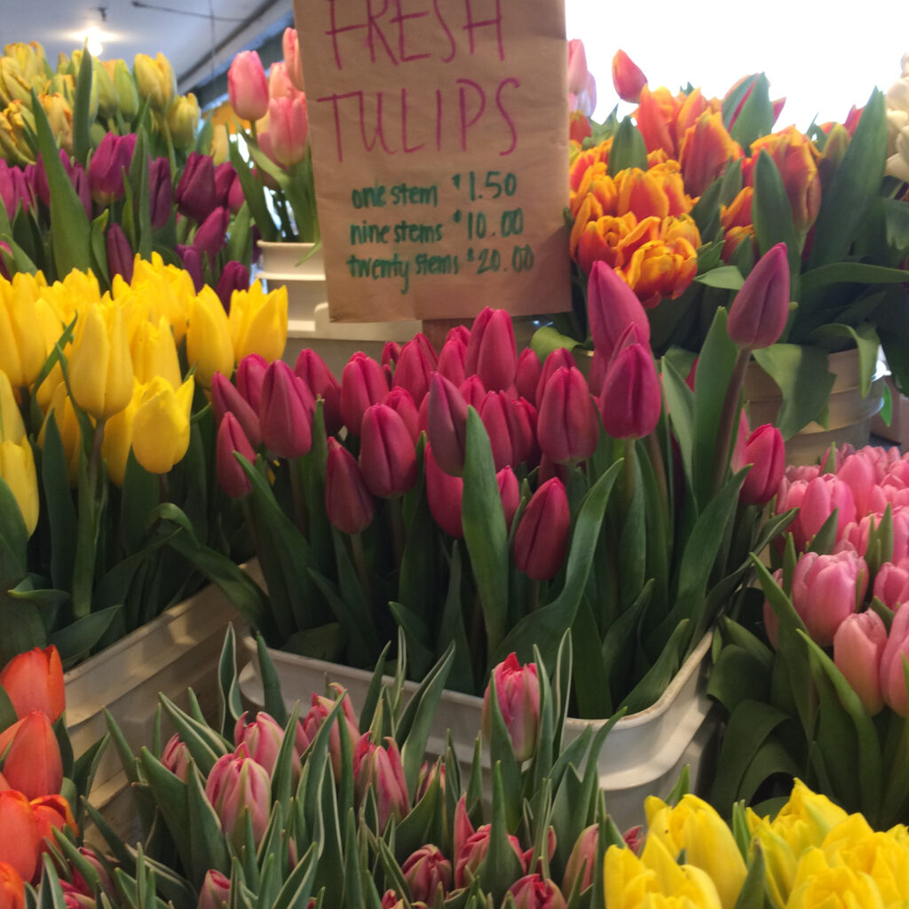 Tulips for sale at pike place market.