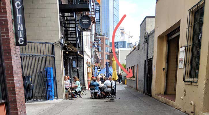 A nondescript door in an alley is the entrance to this secret spot in pike place market.