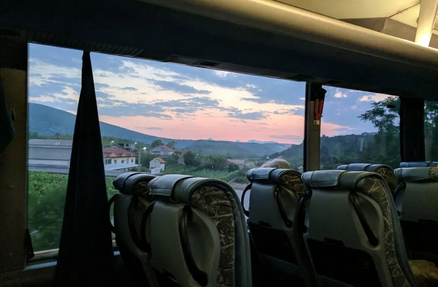 Sunset in bosnia, from bus lin