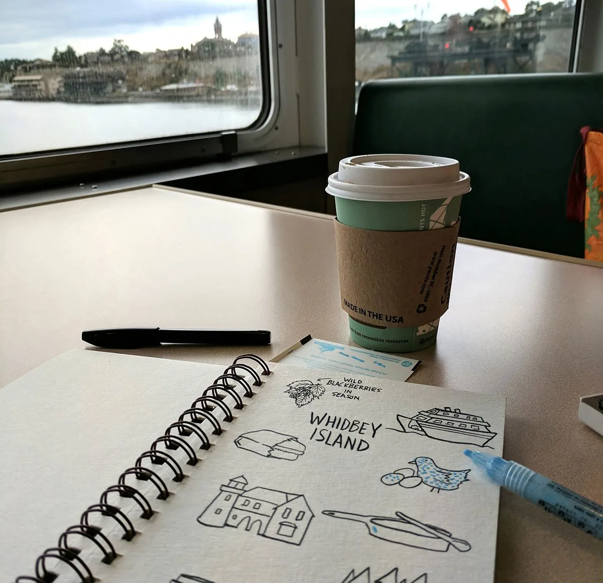 Watercolor with molotow masking pen on a ferry