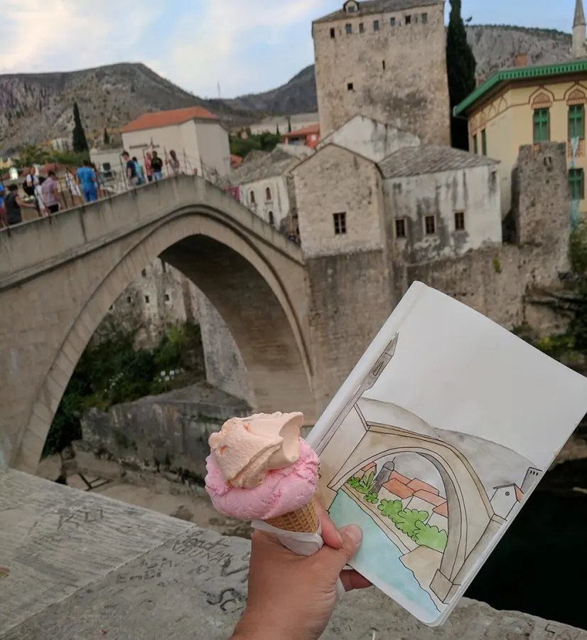 Stari most travel art journal