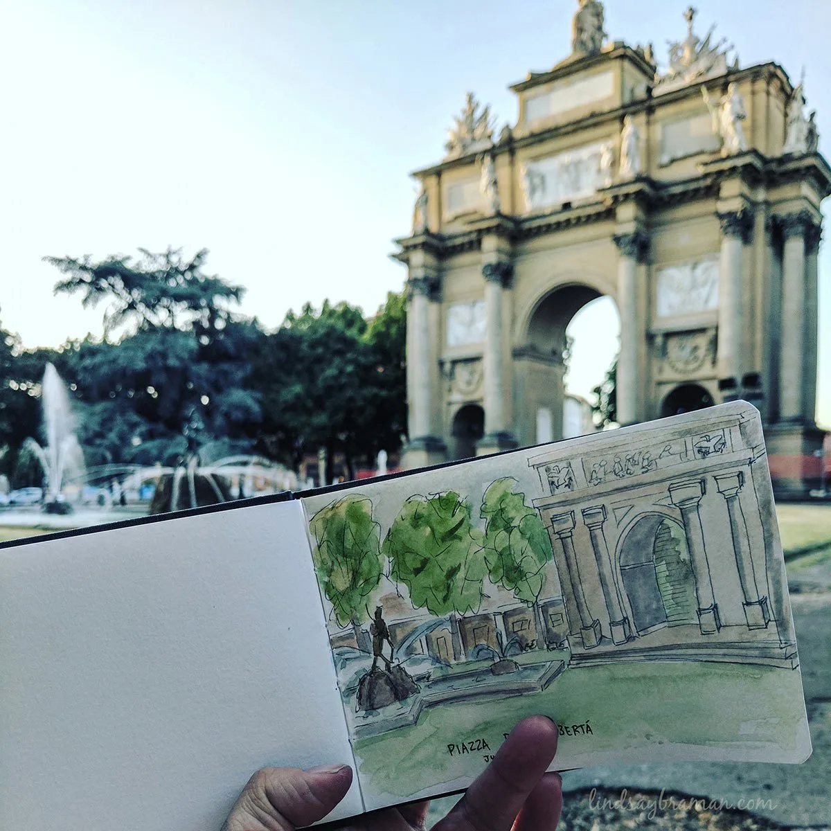 An added layer of grey copics really added depth to this doodle of an italian park