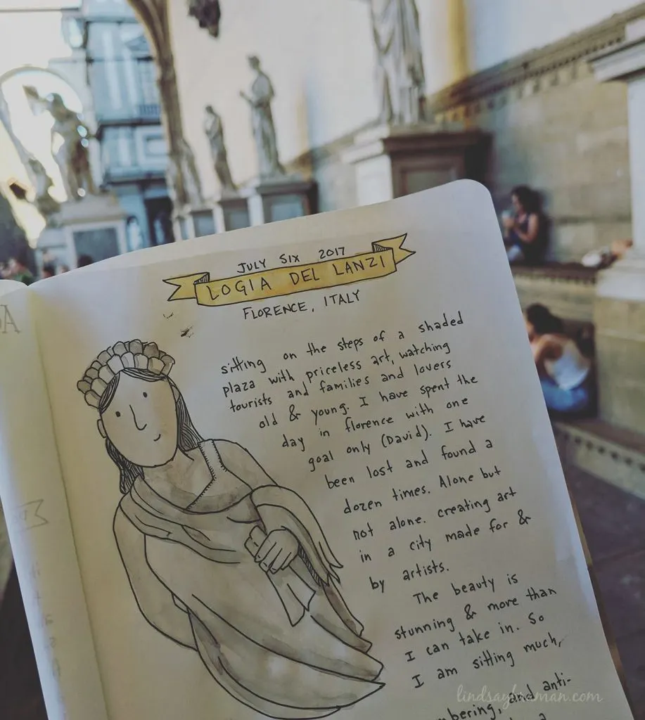 Doodle travel journal entries during italy vacation