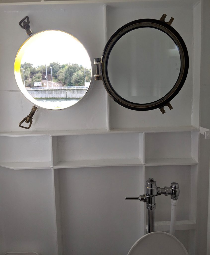 Porthole window on the chiloe island ferry in chile