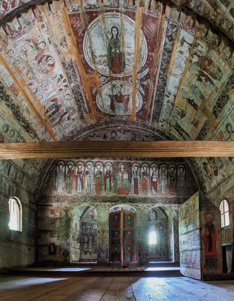 Vibrant art on the walls of a church in romania
