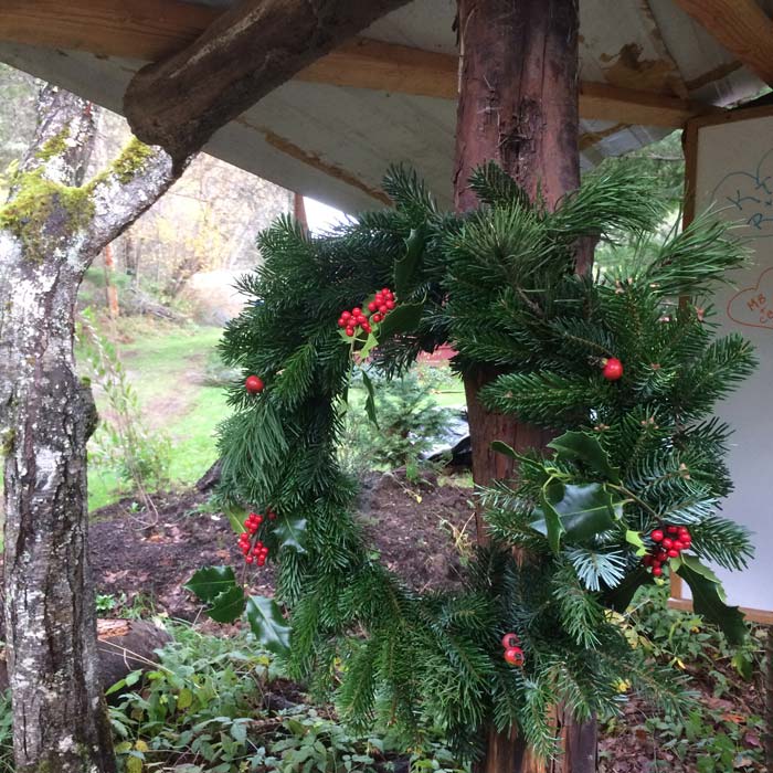 Handmade evergreen reef at a roadside stand in western washington