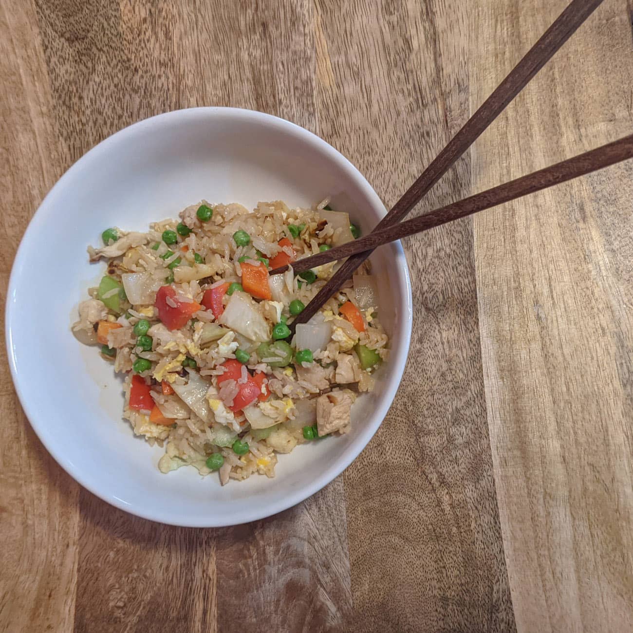 Fried rice can be made with basic ingredients in an airbnb or kitchenette kitchen