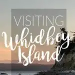 Visiting whidbey island t text over a sunset scene on whidbey.