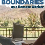 Image of a woman working on a balcony with a test overlay stating: 7 tips to maintaining healthy work boundaries as a remote worker.