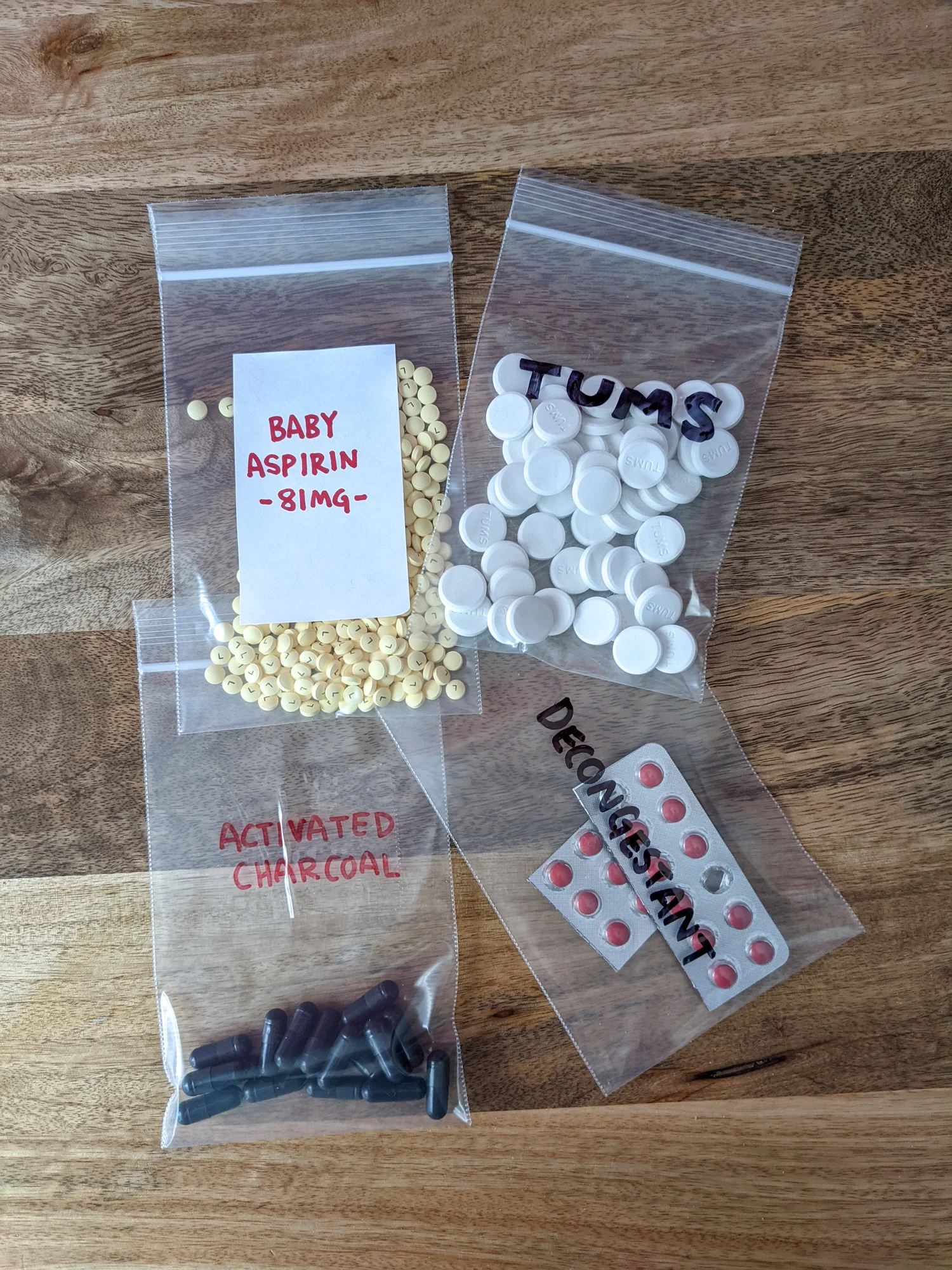 Vitamins and supplements being packaged for space saving travel packing.