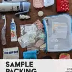 A sample packing list for solo female minimalist travel to international and domestic destinations.