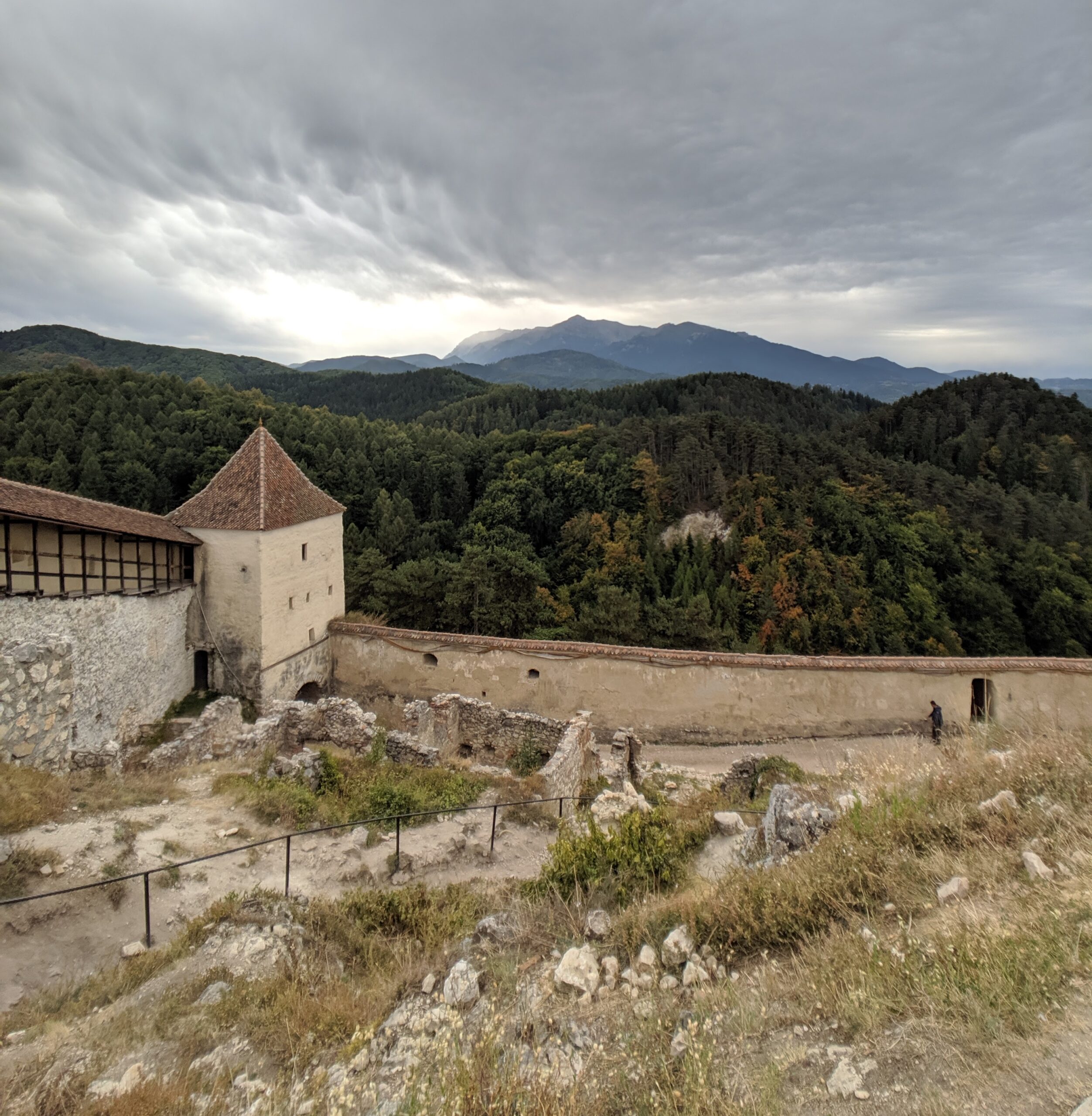 The view from ruins of a castle outside bran, romania, in the transylvanian region.