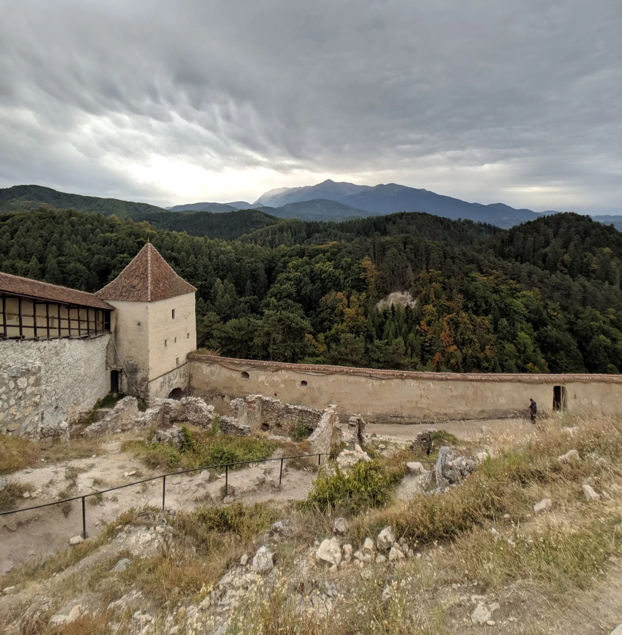 The view from ruins of a castle outside bran, romania, in the transylvanian region.