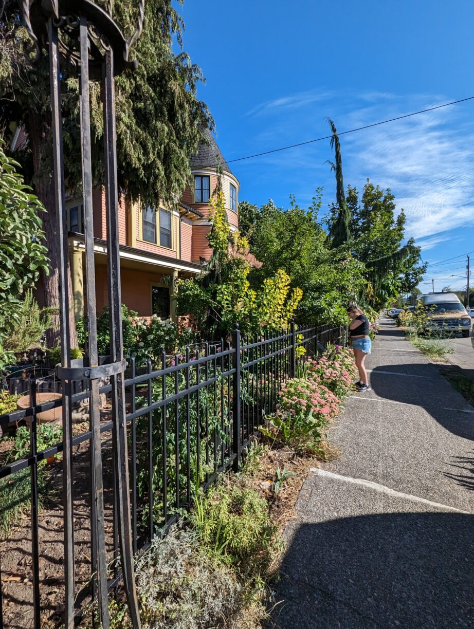 The sidewalk in front of the georgetown castle in georgetown neighborhood of seattle.