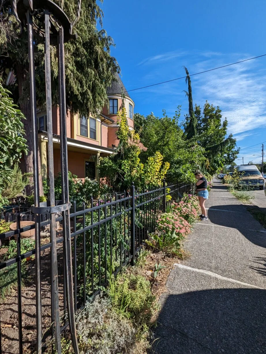 The sidewalk in front of the georgetown castle in georgetown neighborhood of seattle.