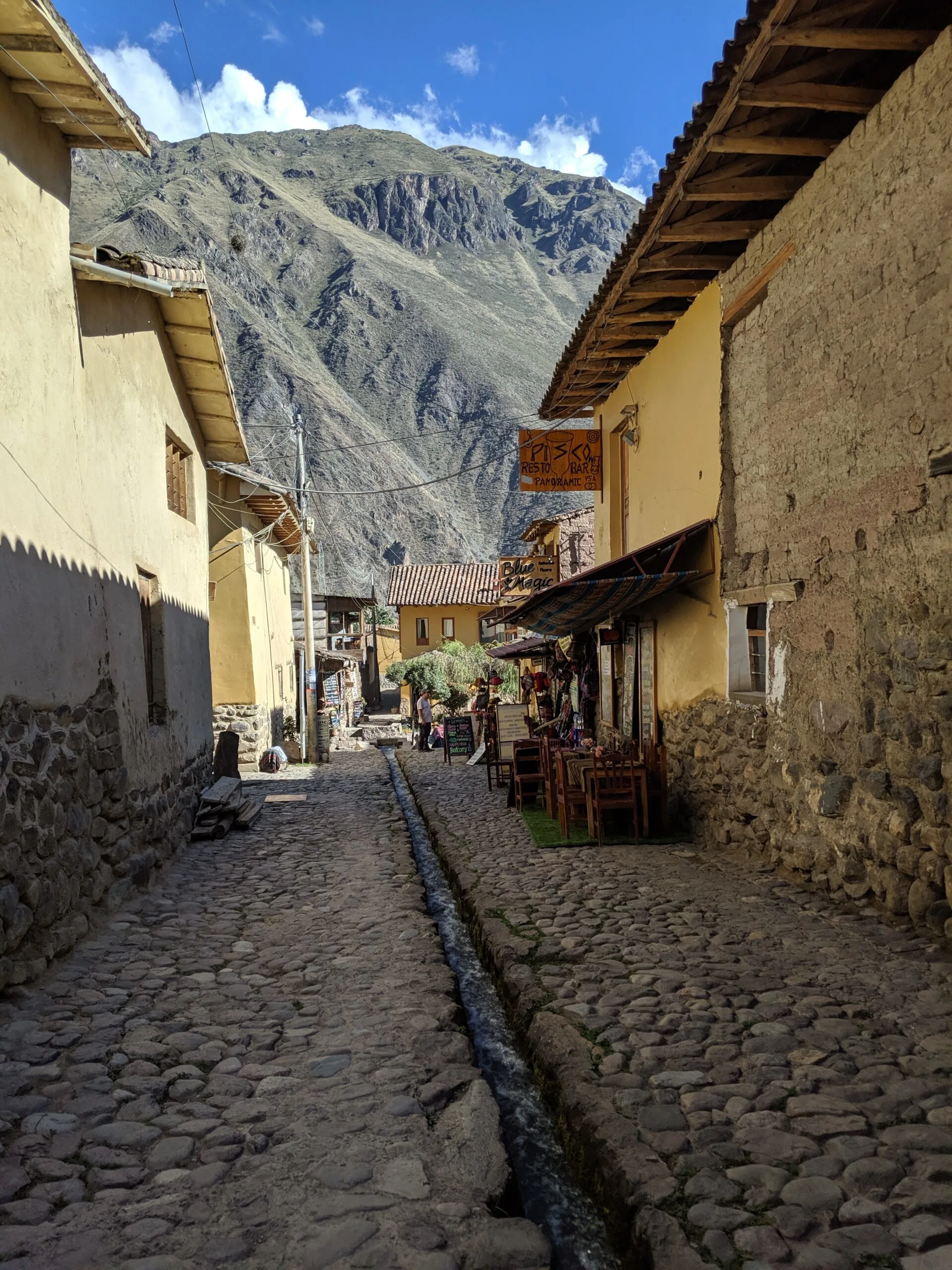 Incan aqueducts still in use in ollantaytambo, peru.