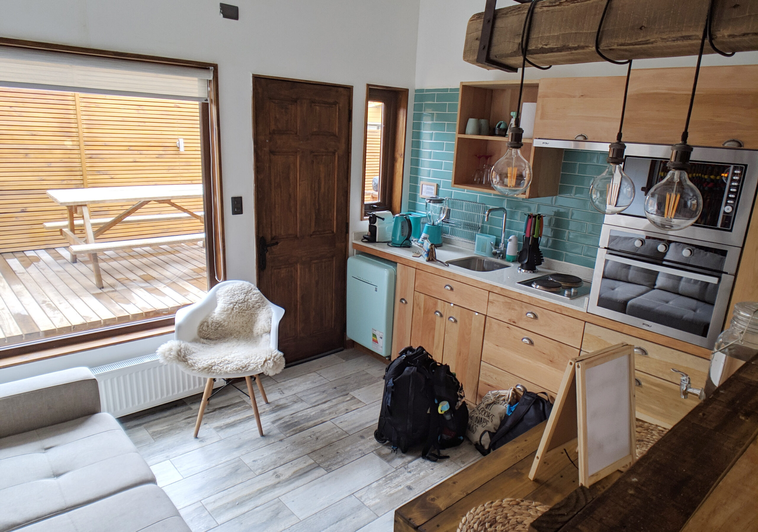 An airbnb kitchen well equipped for cooking.