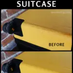 A hard shell suitcase before and after cleaning.