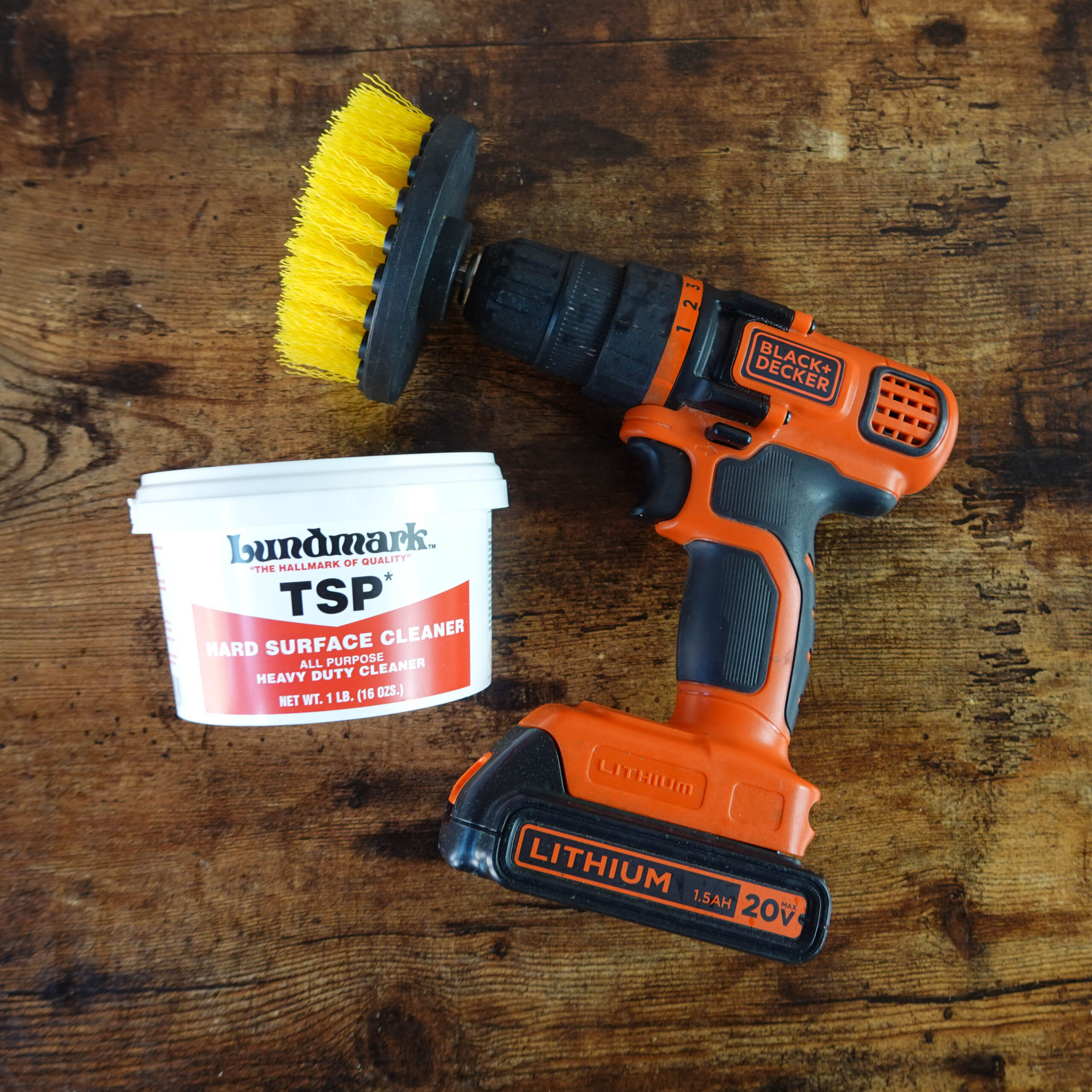 A drill brush and tsp cleaner