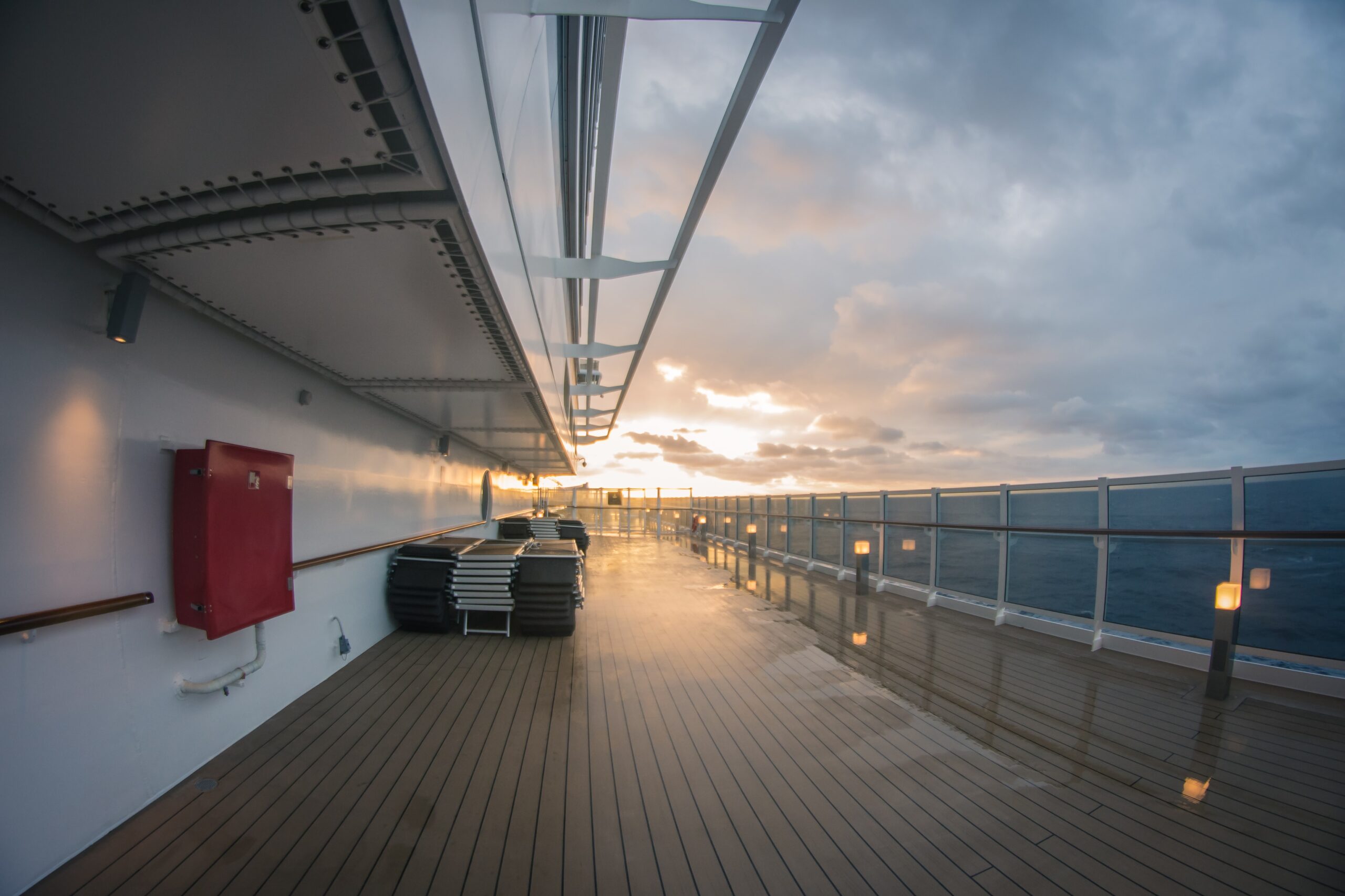 An empty deck of a cruise ship.