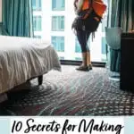 A woman stairs out a hotel window with the caption 10 secrets for making friends in hostels written beneath..
