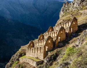 Ruins on a mountainside in ollaytaytambo peru