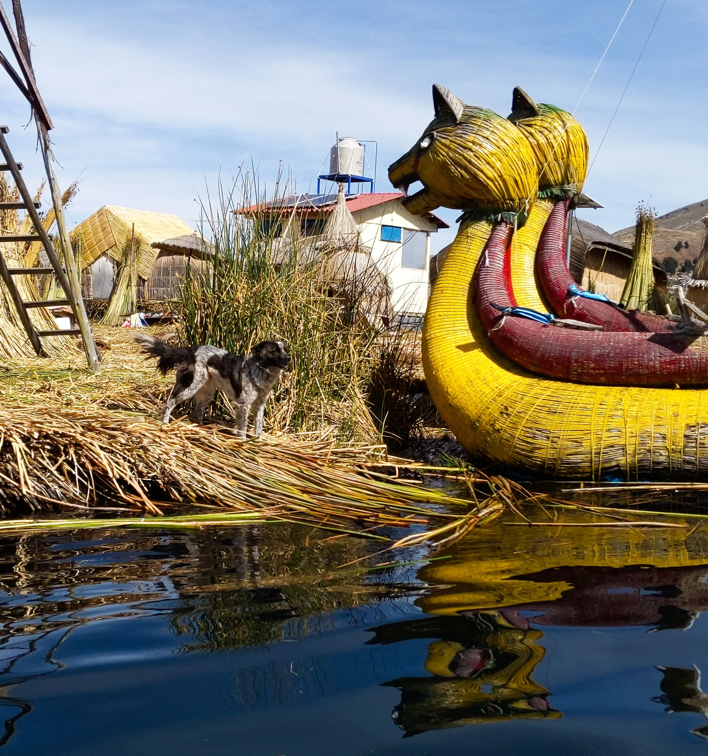Traditional boats of the uros village in peru.