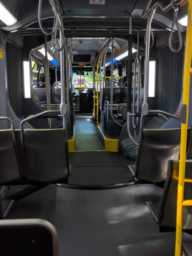 Interior of clean and modern public transportation in seattle.