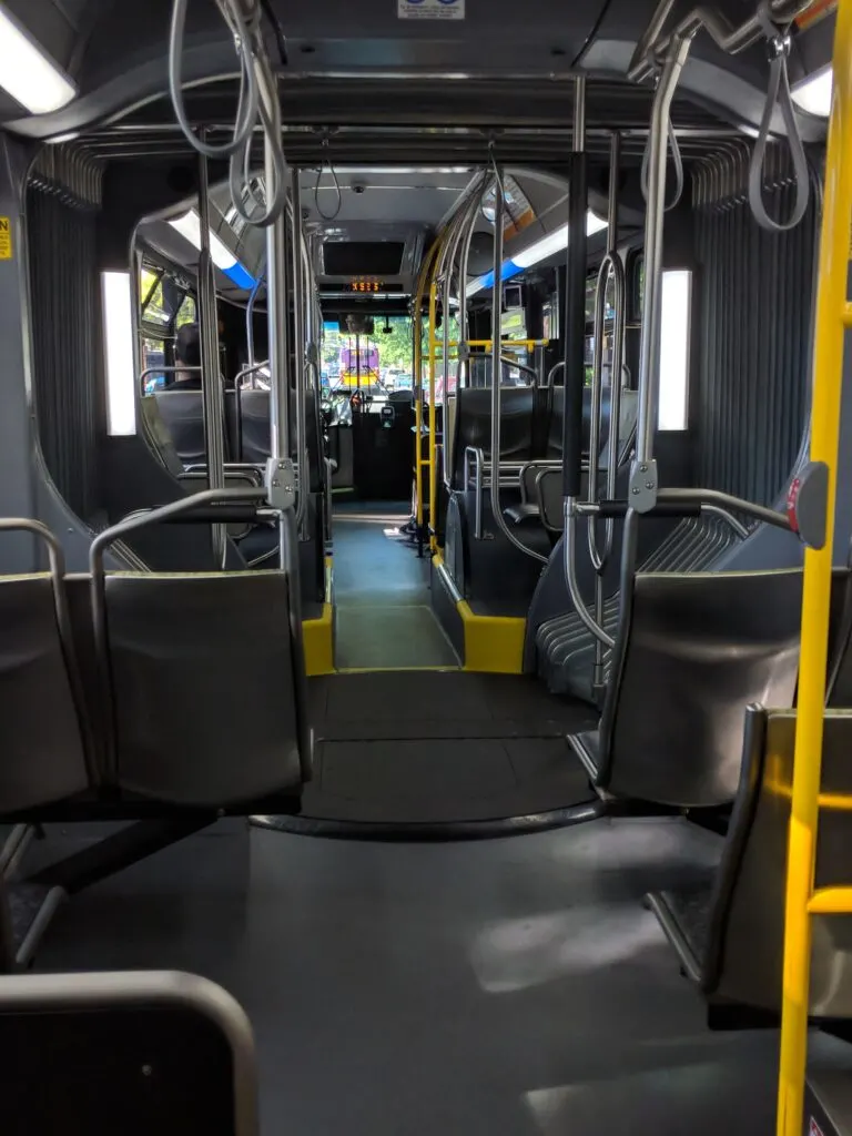 Interior of clean and modern public transportation in seattle.