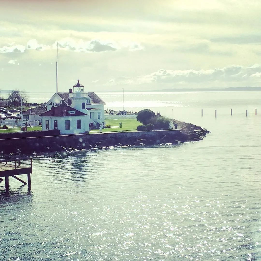A white clapboard ferry port in whidbey island.