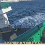 Image of a ferry leaving seattle with the text how to get from seatac seattle airport to bainbridge island without a car.