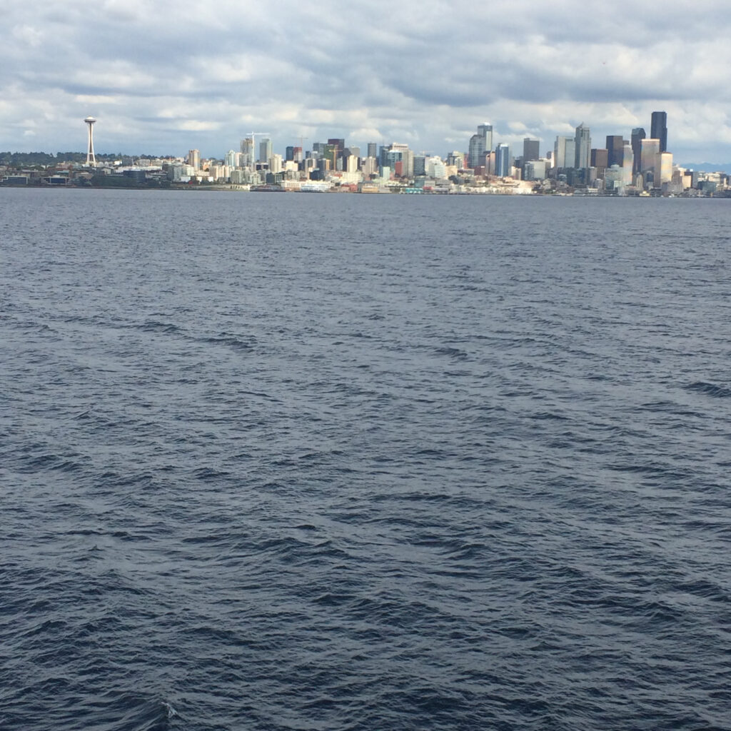 Seattle skyline as seen from washington state ferry.