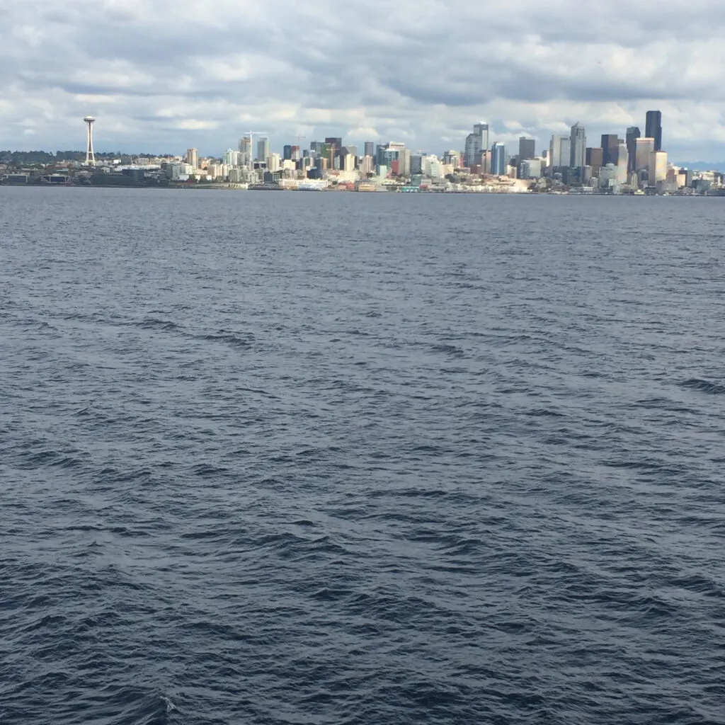 Seattle skyline as seen from washington state ferry.