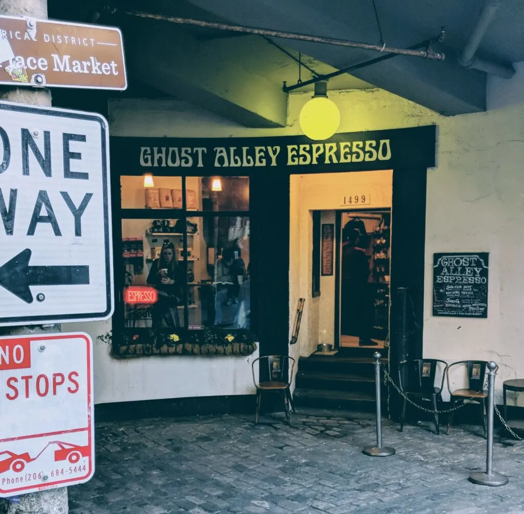 Storefront of ghost alley coffee.
