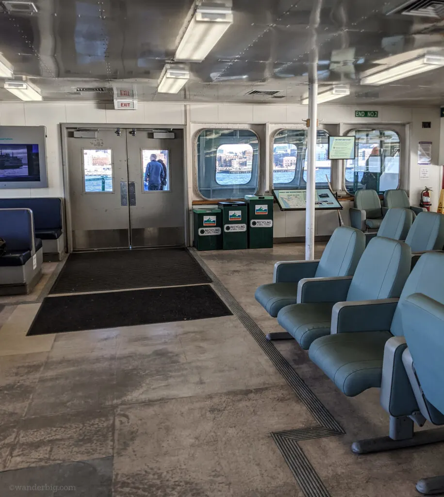 The main passenger deck of the bainbridge to seattle ferry.