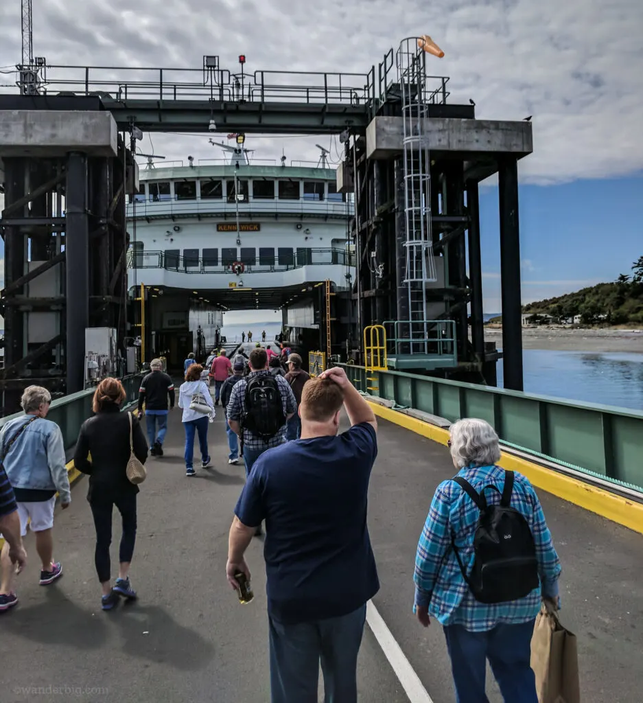 Foot passengers board a ferry in washington state.