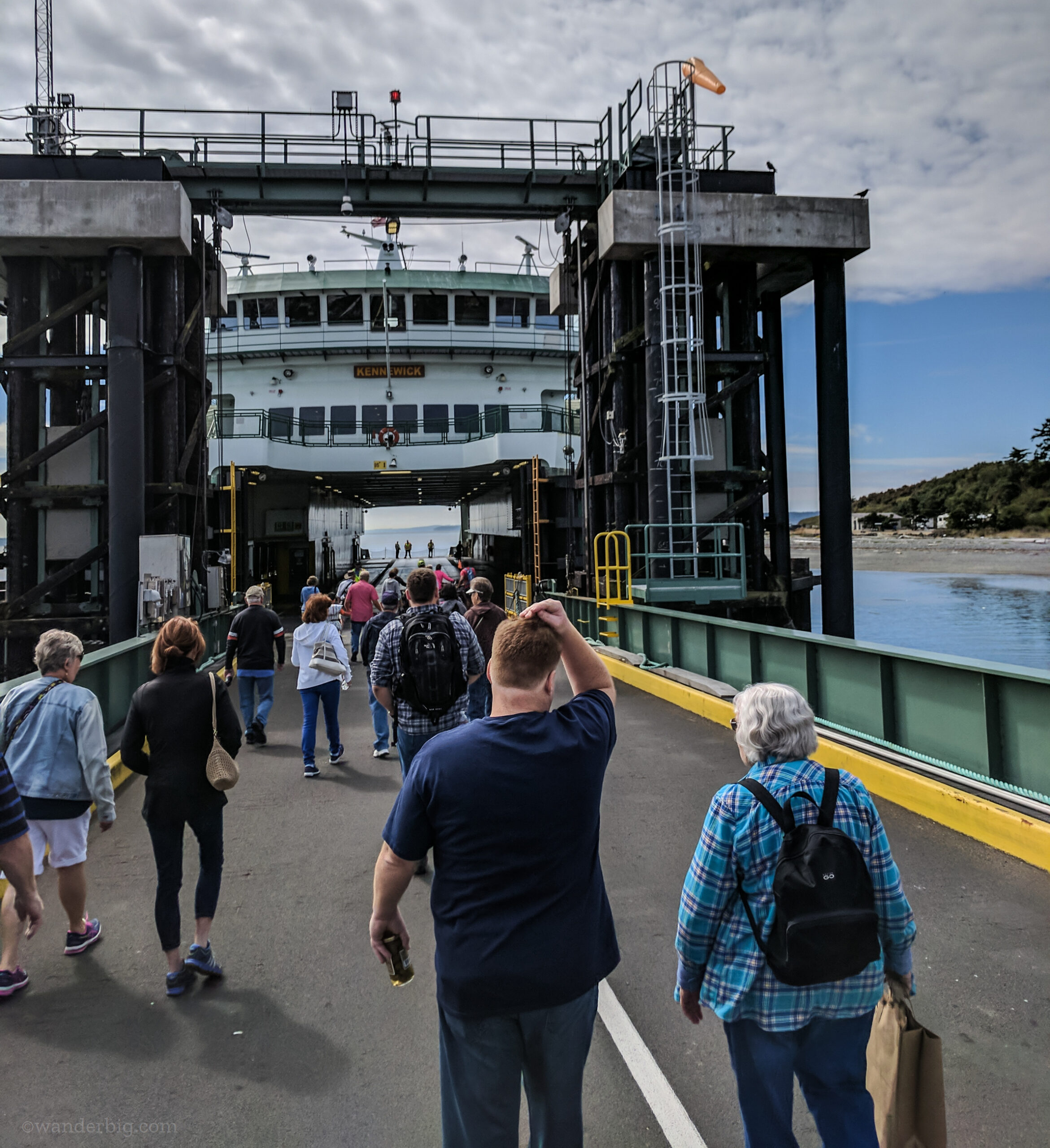 Foot passengers board a ferry in washington state.