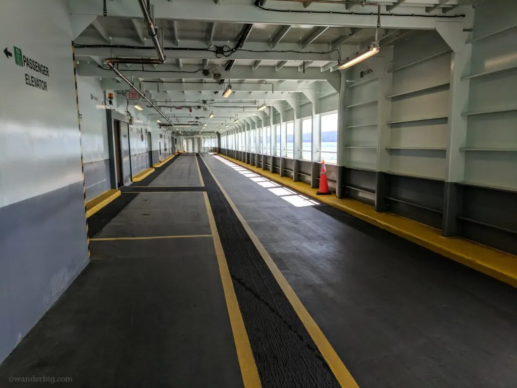 An empty car deck on a ferry in seattle.