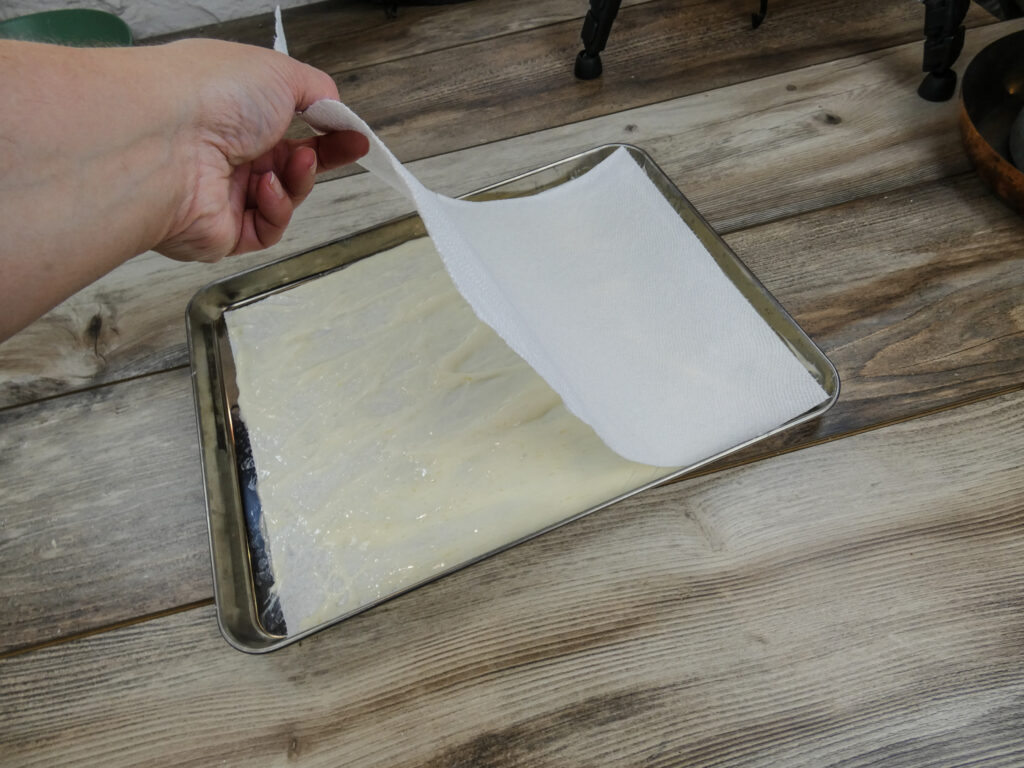A homemade laundry detergent sheet.