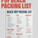 Mockup image of the pdf printable beach packing list.