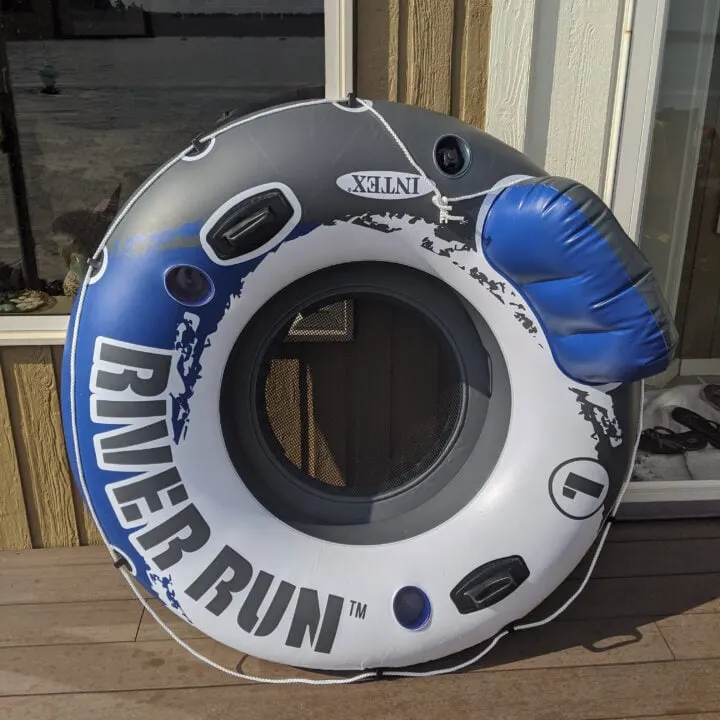 My favorite inner tube for river floating has a mesh bottom and ropes for connecting to other rafts.