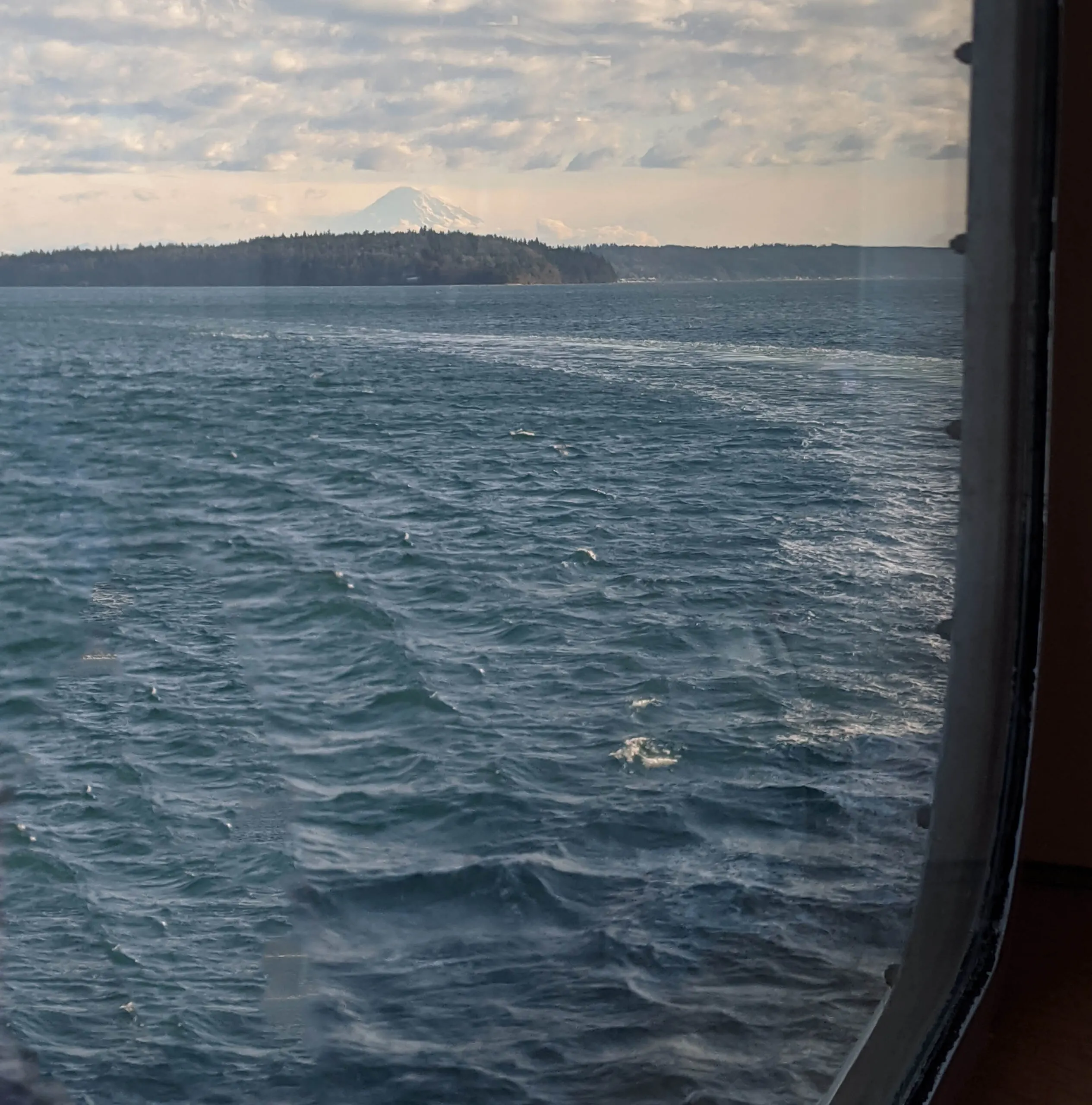 Mt rainier, as seen from the window of the bremerton ferry.
