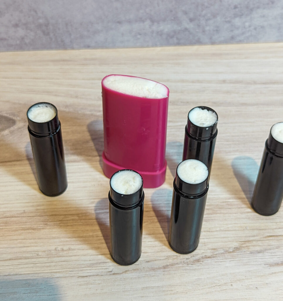 Chapstick containers filled with deodorant for travel size deodorant for backpackers.