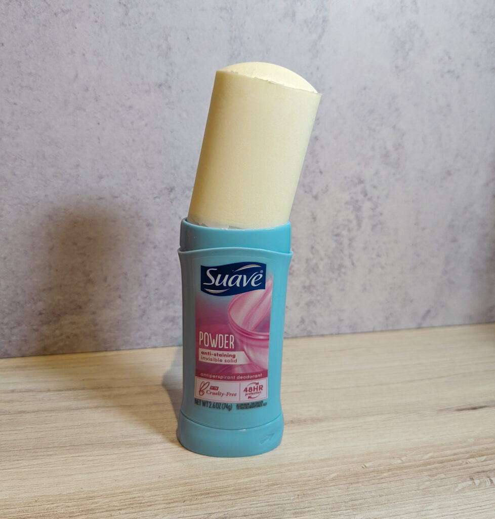 Deodorant twisted fully to eject contents.