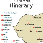 A hand drawn map of a romanian itinerary.